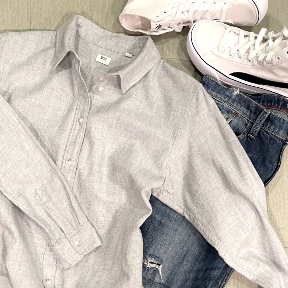 Uniqlo Long Sleeve Button Down | Casual| Lightweight | Gray | 100% Cotton